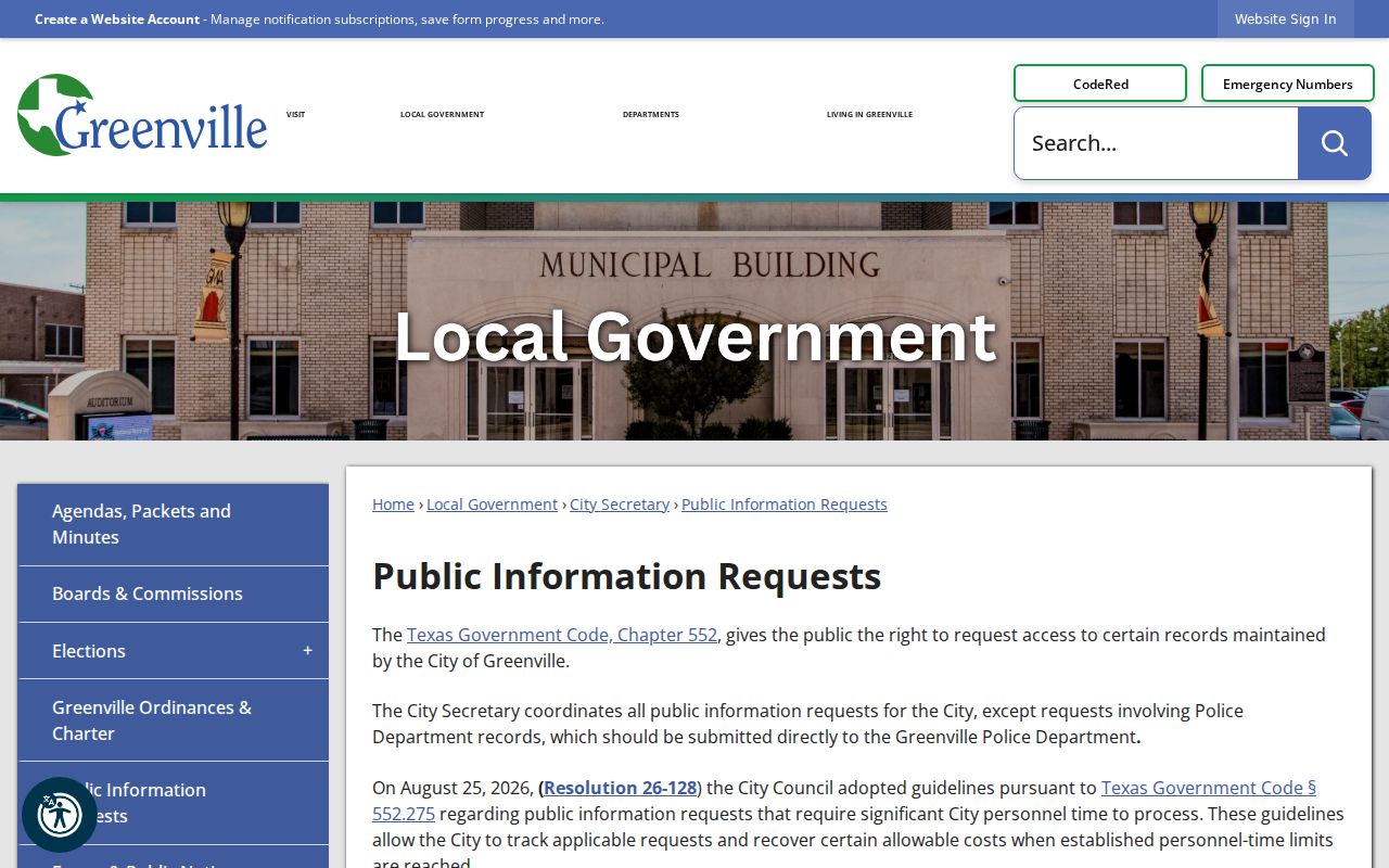 Greenville residents directory public information request page