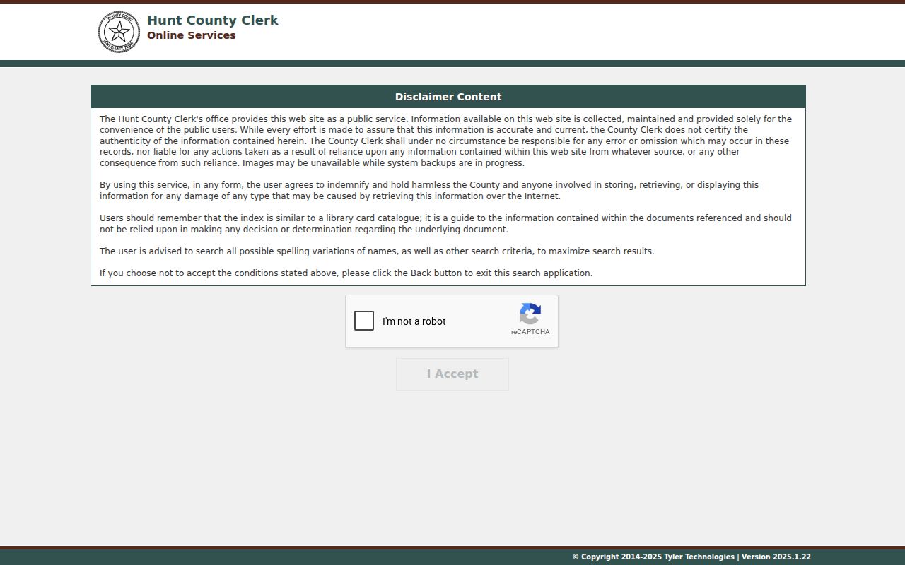 Greenville street directory Hunt County Tyler land records disclaimer